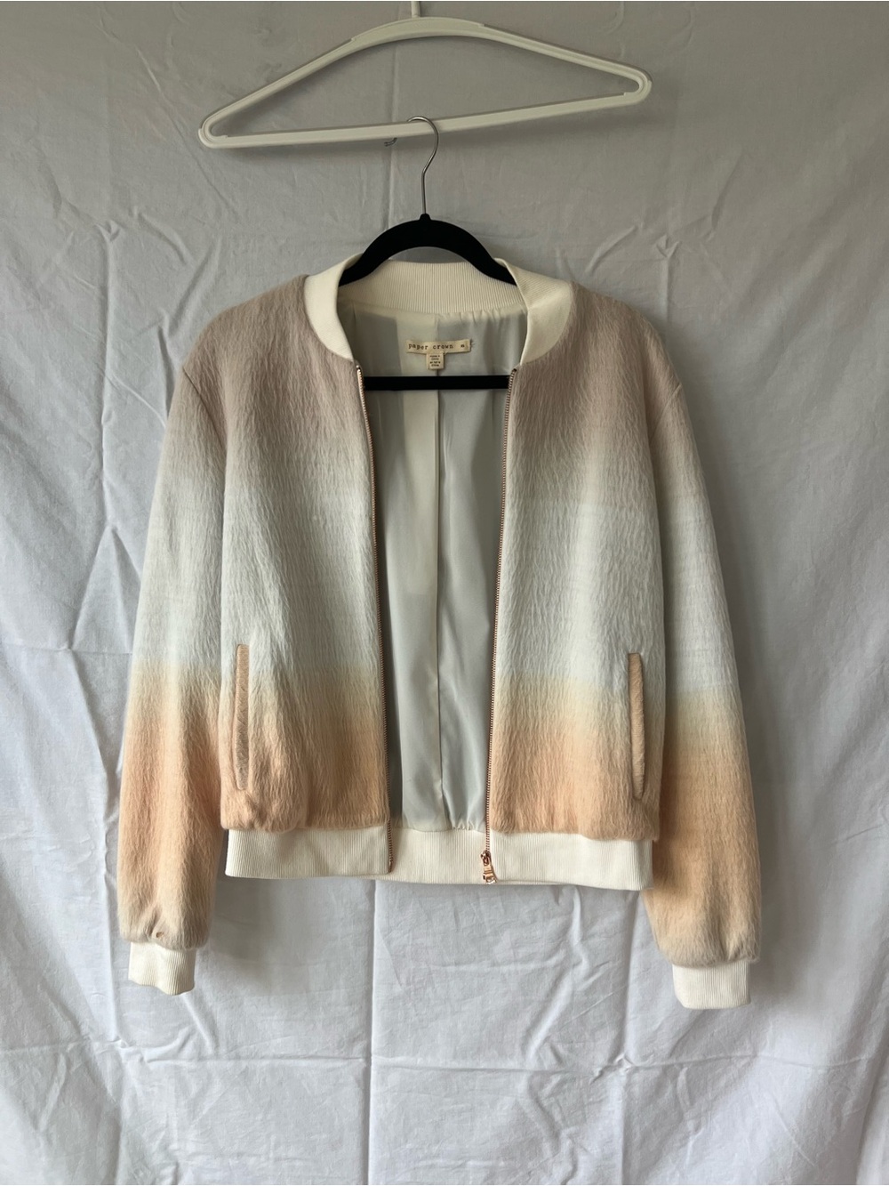 Paper Crown Ombre Beige and Cream Bomber Jacket